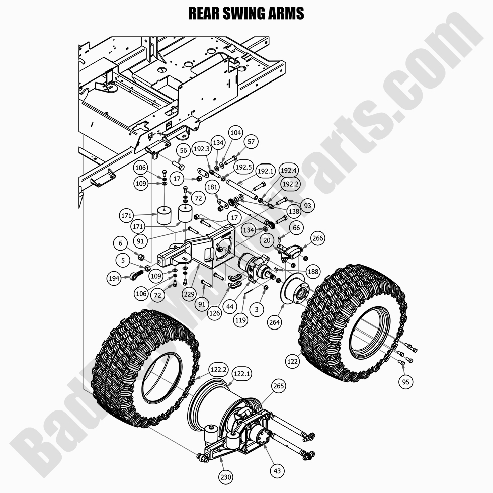 2611 - Bad Boy Mower Parts Lookup > 2021 > Renegade - Diesel > Rear Swing Arm
